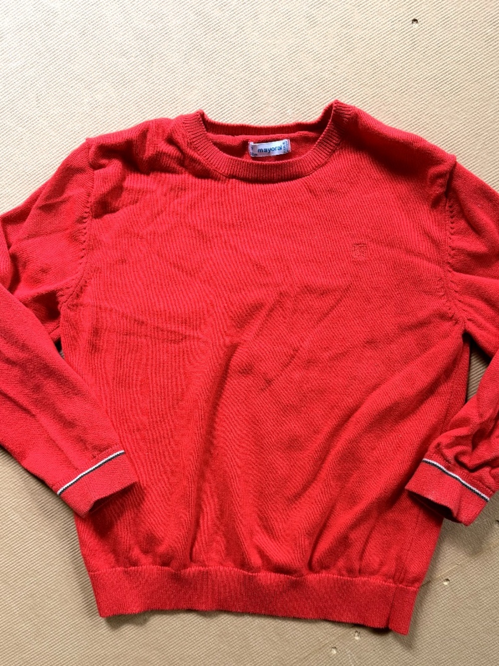 Mayoral Bright Red Knit Crewneck Sweater Size 7 (Fits Like 6)